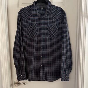 Diesel Navy and Red Plaid Button Down western pearl snap  Shirt XL